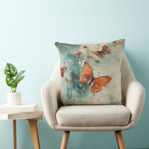 Coussin Papillon sarcelle Jardin anglais Floral vintage