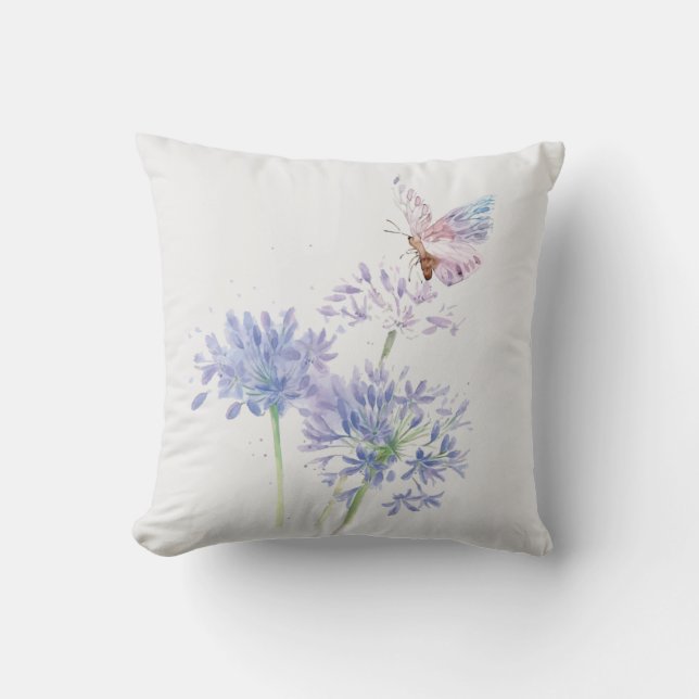 Coussin Papillon sur Fleurs de Jardin Floral Aquarelle Art (Recto)