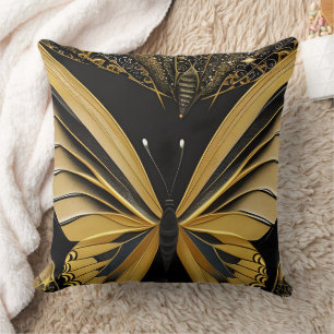 Coussin Papillon sur fond noir