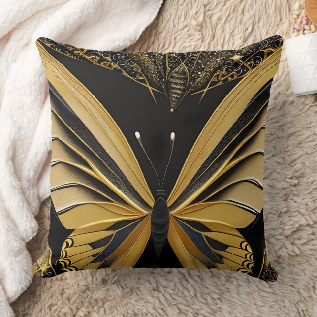 Coussin Papillon sur fond noir (Couverture)