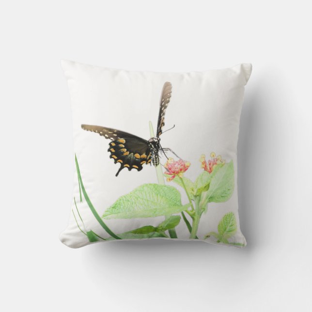 Coussin Papillon sur Lantana, Blanc (Recto)