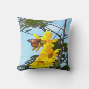 Coussin Papillon sur les tournesols Lancer l'oreiller