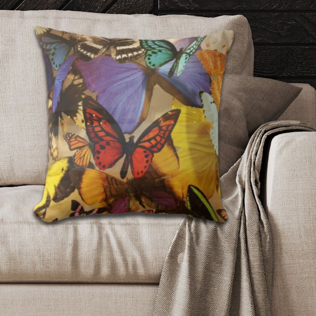 Coussin papillon tropical violet bordeaux orange (purple burgundy orange colorful tropical butterfly throw pillow)