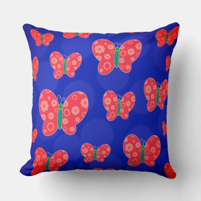Coussin Papillon vert foncé avec avant rouge orange (Recto)