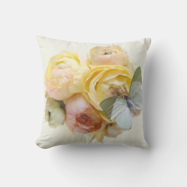 Coussin papillon vert pâle sur fleurs lancer l'oreiller (Recto)