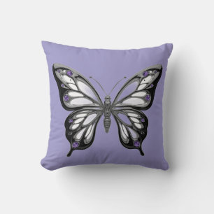 Coussin Papillon Violet Améthyste Chrome Liquide Futuriste