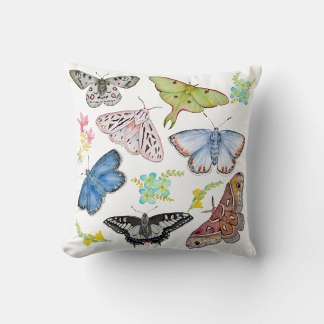 Coussin Papillons aquarelle en vol (Recto)