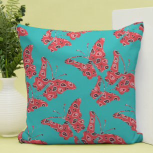 Coussin Papillons Bandana rouge et turquoise rétro