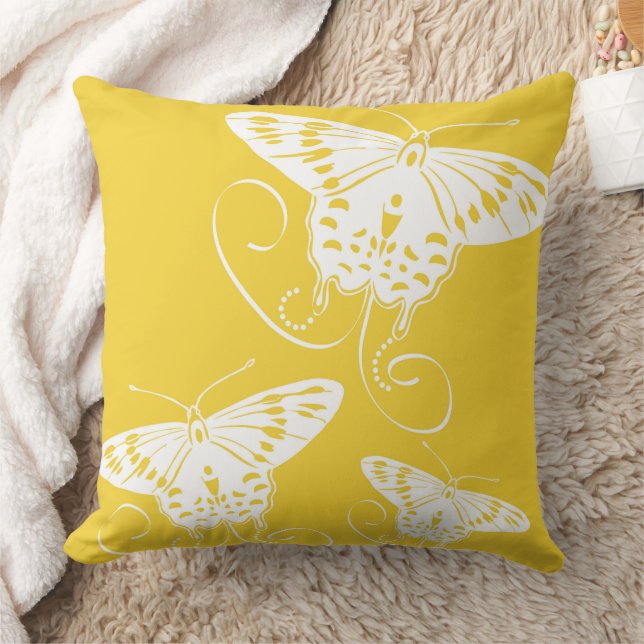 Coussin Papillons blancs sur Motif jaune clair (Couverture)