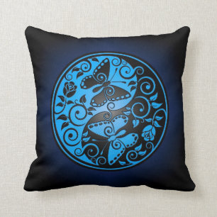 Coussin Papillons, bleu et noir de Yin Yang