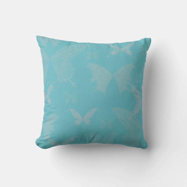 Coussin Papillons bleu Rose couleur sur bleu turquoise (Recto)
