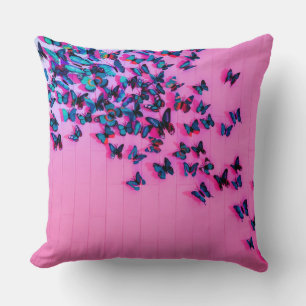 Coussin Papillons bleu rose magnifique