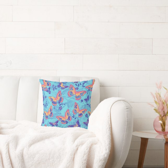 Coussin Papillons bleus et orange (Canapé)