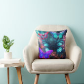 Coussin Papillons Bleus Roses Verts sur un Fauteuil de Sof (Chaise)