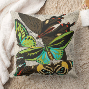 Coussin Papillons Botaniques d'Art Vintage Français