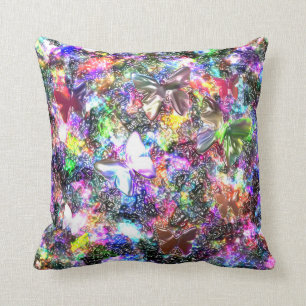 Coussin papillons brillants et colorés en relief sur la p