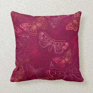 Coussin Papillons dans les teintes de rouge Bourgogne rose