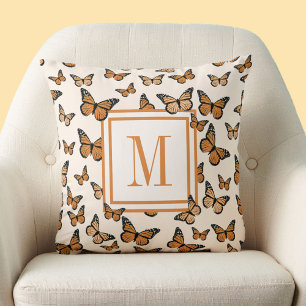 Coussin Papillons d'automne orange Monogramme personnalisé