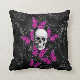 Coussin Papillons de crâne et de roses indien d'imaginaire
