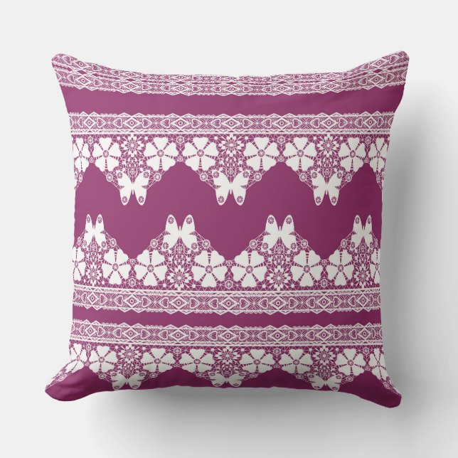 Coussin Papillons en dentelle rétro blanche Bourgogne (Recto)