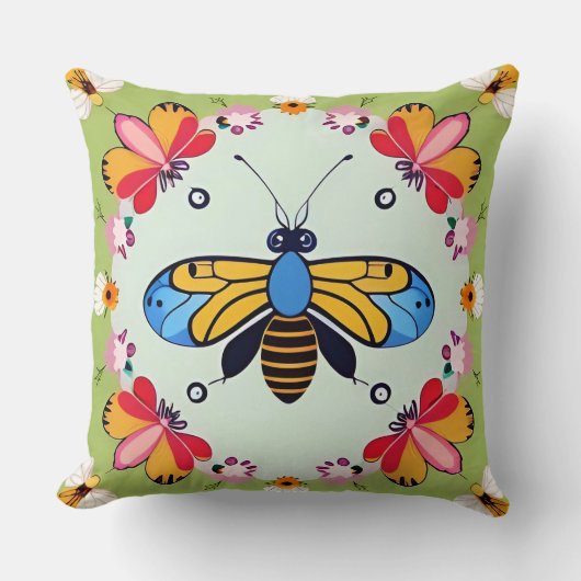 Coussin Papillons et Abeilles Ornés de Fleurs (Recto)