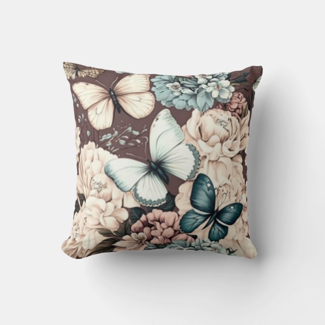 Coussin Papillons et fleurs brunes (Recto)