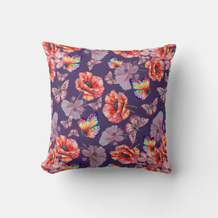 Coussin Papillons et fleurs de pavot