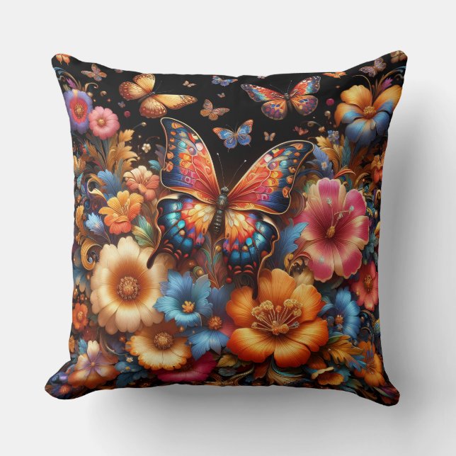 Coussin Papillons et fleurs motif (Recto)