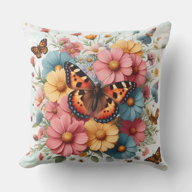 Coussin Papillons et fleurs motif (Recto)
