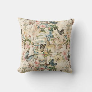 Coussin Papillons et fleurs multi-vintage