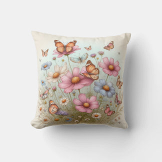 Coussin Papillons et fleurs sur l'oreiller à lancer