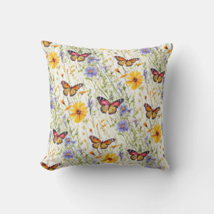 Coussin Papillons et marguerites dans une prairie