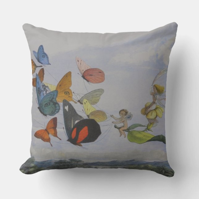 Coussin Papillons et Reine Fée Papillons Fées (Recto)
