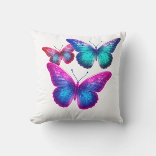 Coussin Papillons flottants bleu rose vert Mignons Blanc (Recto)