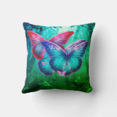 Coussin Papillons flottants bleus verts roses 3D dans la c (Verso)