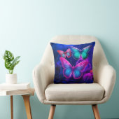 Coussin Papillons flottants bleus verts roses 3D dans la c (Chaise)