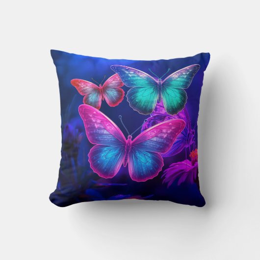 Coussin Papillons flottants bleus verts roses 3D dans la c (Recto)