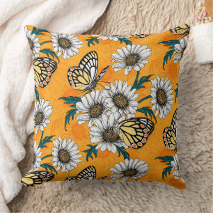 Coussin Papillons Jézabel et fleurs marguerites