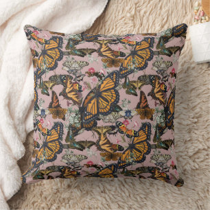 Coussin Papillons Monarques & Motif Botanique Floral