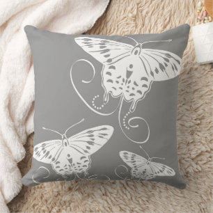Coussin Papillons Motif gris blanc