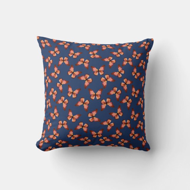 Coussin Papillons Motif orange rose noir (Recto)