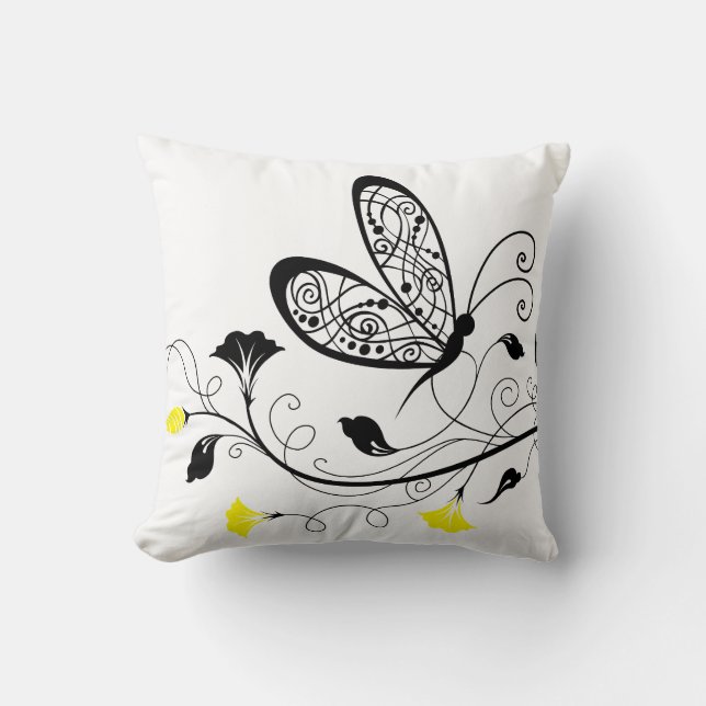 Coussin Papillons noirs et jaunes (Recto)