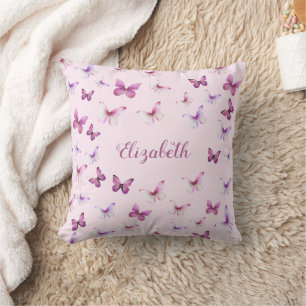 Coussin Papillons rose Motif Nom personnalisé