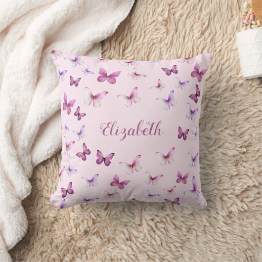 Coussin Papillons rose Motif Nom personnalisé (Couverture)
