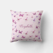 Coussin Papillons rose Motif Nom personnalisé (Verso)