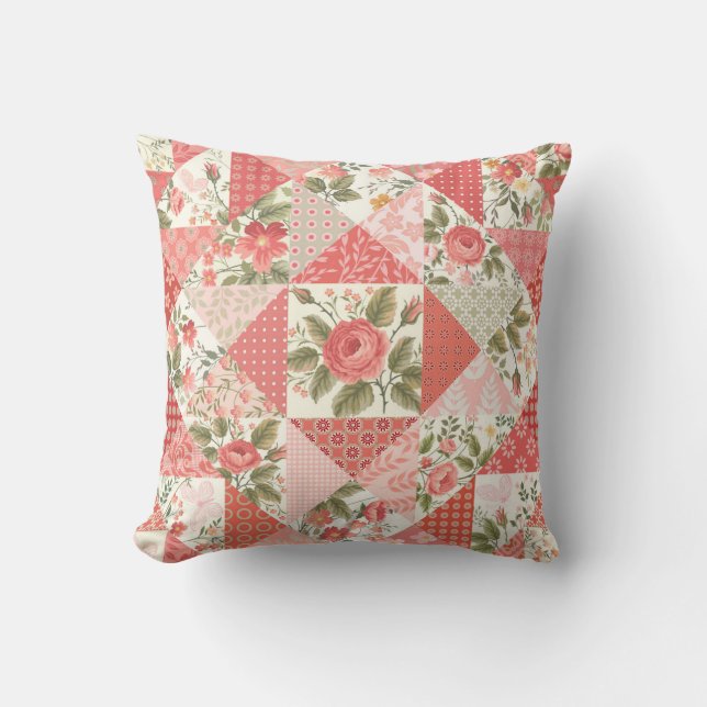 Coussin Papillons rose Patchwork sans couture (Recto)