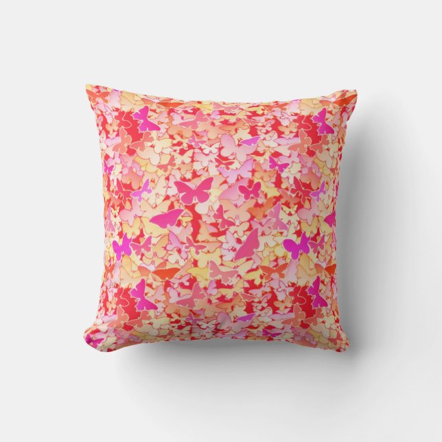 Coussin Papillons, rose, pêche, corail (Recto)