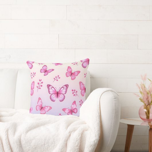 Coussin Papillons roses et motif de fleurs (Canapé)
