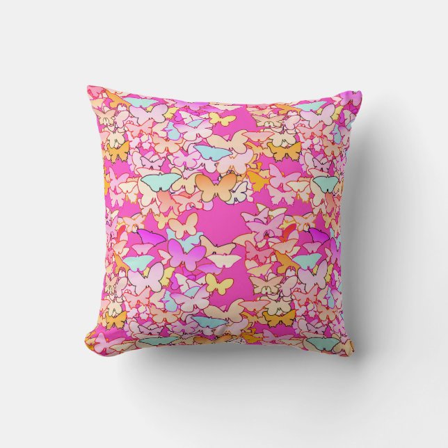 Coussin Papillons, roses multiples et profondes (Recto)