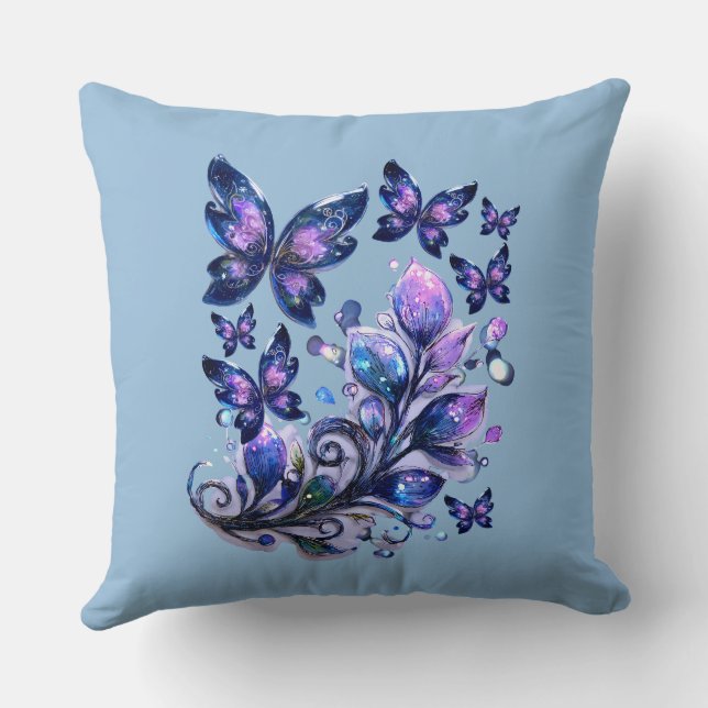 Coussin Papillons scintillants cosmiques bleus  (Verso)